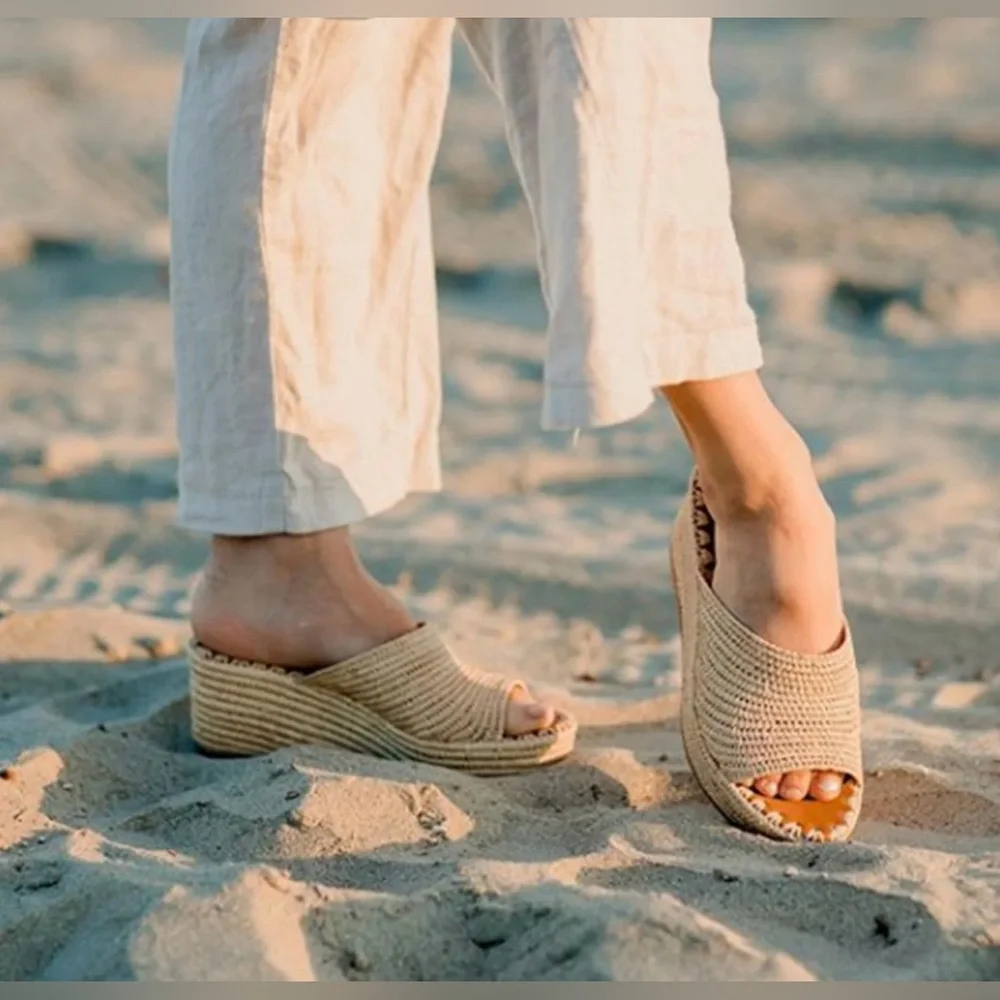 Carrie Forbes KARIM Woven Rafia Shoes Sandals 38 7.5 8 - Picture 2 of 12